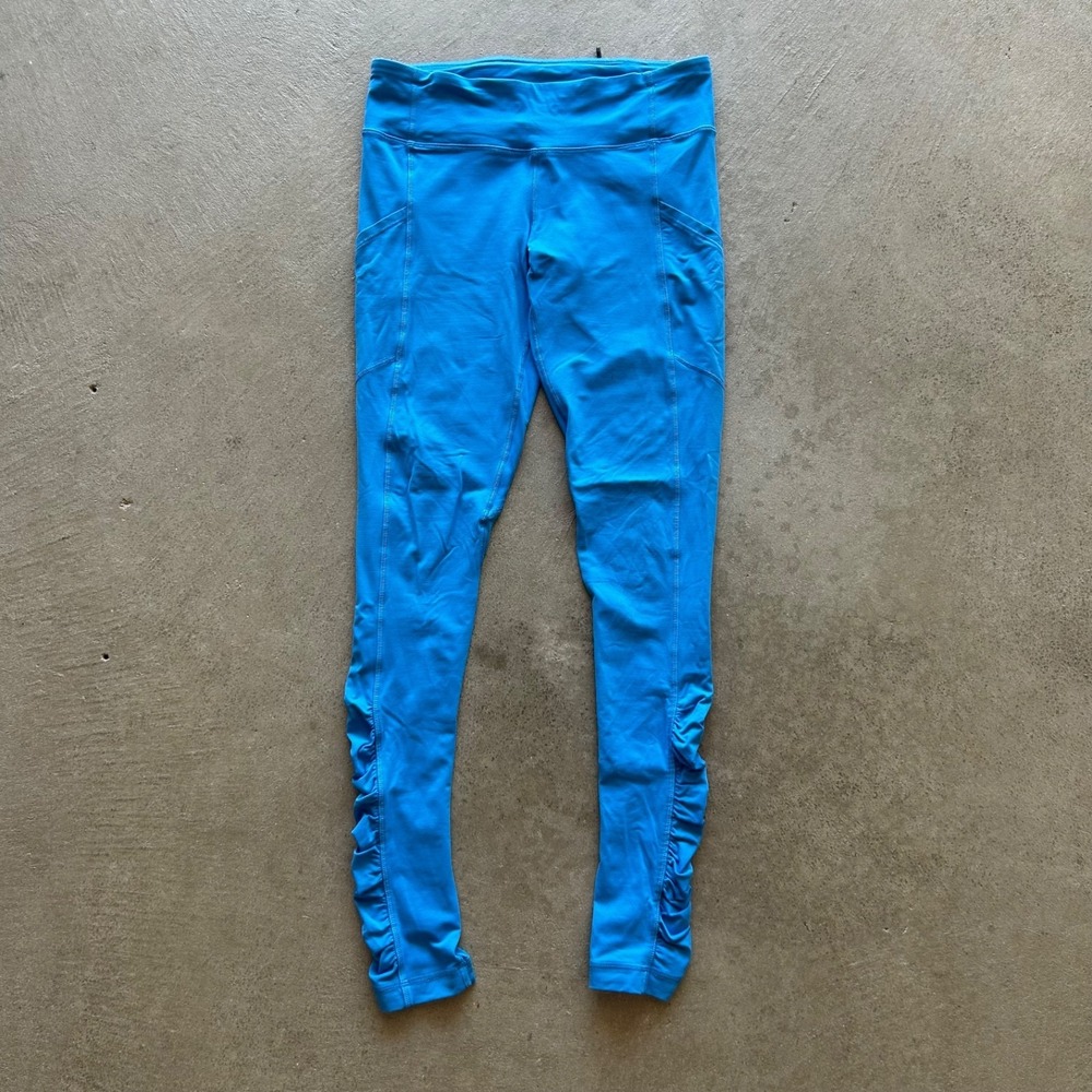 Lululemon Speed Tight IV Leggings Womens 8 Blue Luxtreme Ruched Ankle Pockets